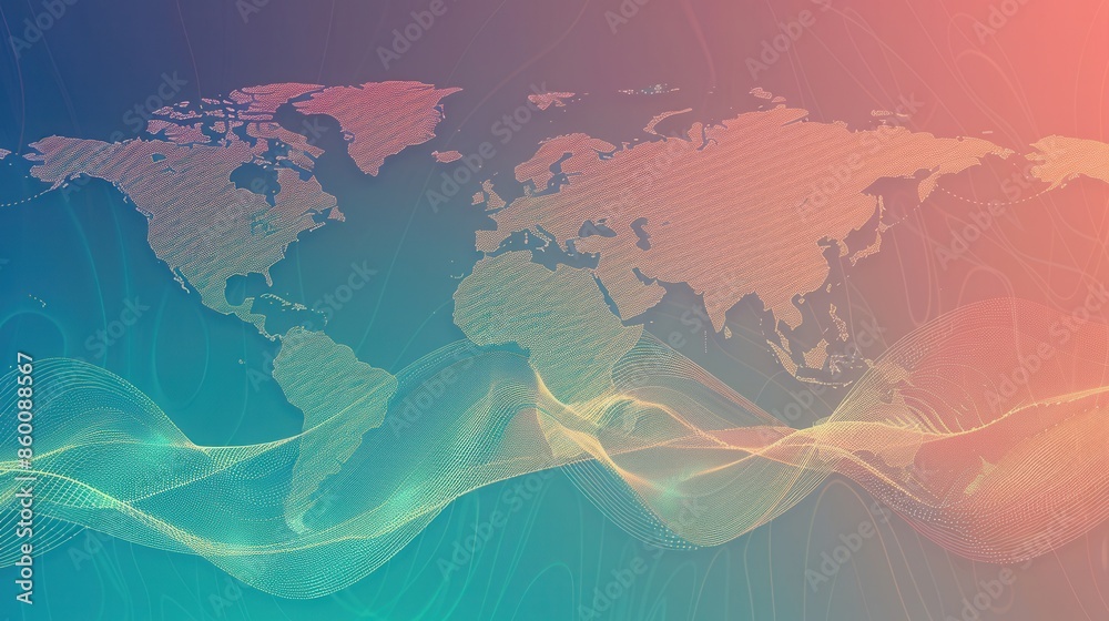 Aufkleber A simple and stylish world map illustration with clean lines and a gradient background, perfect for travel companies and agencies. Generative AI