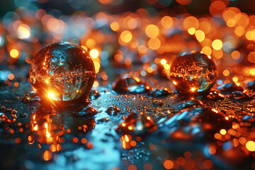 Quantum mechanics, scientific technology. The orange blue concept emits a dynamic electric glow. AI created.