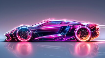 Naklejka premium Neon Sport Car With Pink and Blue Lights