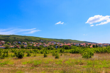 Fototapeta premium View of Sveti Vlas town and the Balkan mountains in Bulgaria