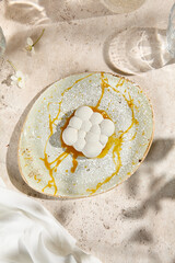 Passionfruit Mango Mousse Dessert with Summer Sunlight and Shadows