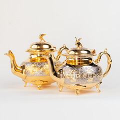 Ornate Gold Moroccan Teapot With Floral Design
