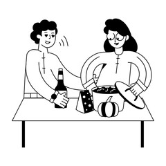 Handy linear mini illustration of food preparation 

