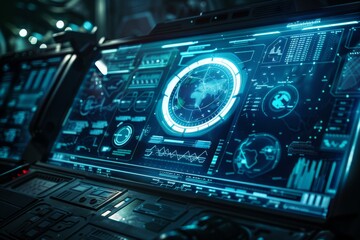 Futuristic Control Panel with Earth Globe Display