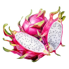 Vibrant dragon fruit illustration on a transparent background.