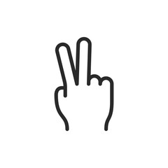 V sign gesture, linear style icon. Two. Peace sign. Index and middle fingers. Editable stroke width