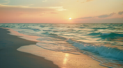 Fototapeta premium Tranquil Beach Sunset. Generative AI