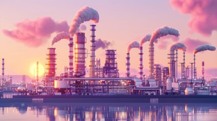 Naklejka premium Industrial Complex at Sunset