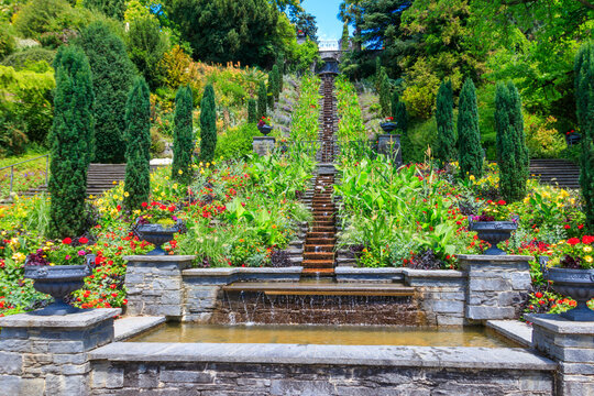 Italian flower water stairs on the island of flowers Mainau on Lake Constance, Germany