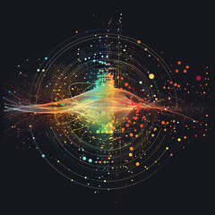 Obraz premium Conceptualize the intersection of quantum mechanics and general relativity in a vector diagram, exploring the idea of quantum gravity. Depict interconnected lines or nodes symbolizing entangled partic