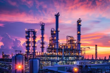 Chemical Industry: Architecture of Petrochemical Plant with Twilight Sky