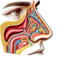 Vector illustration of anatomical cross-sectional lateral view of human male nasal structure on white background.