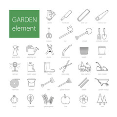 garden element, garden tools with simple line graphic and text