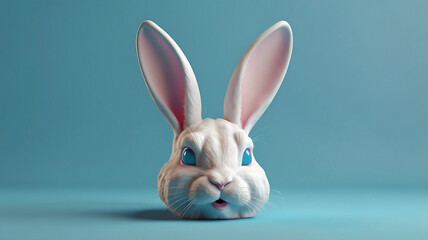 Obraz premium White rabbit ear on pastel blue background. Easter day. 3d rendering