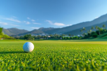 Golf Ball on Green Grass With Copyspace