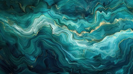 Swirling fluid patterns in a rich tapestry of teal and turquoise, mimicking ocean currents