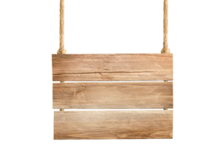 hanging wooden sign on white isolated background