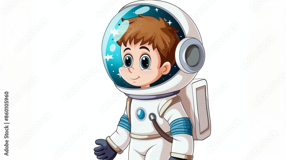 Poster A cartoon illustration of a boy wearing an astronaut suit.