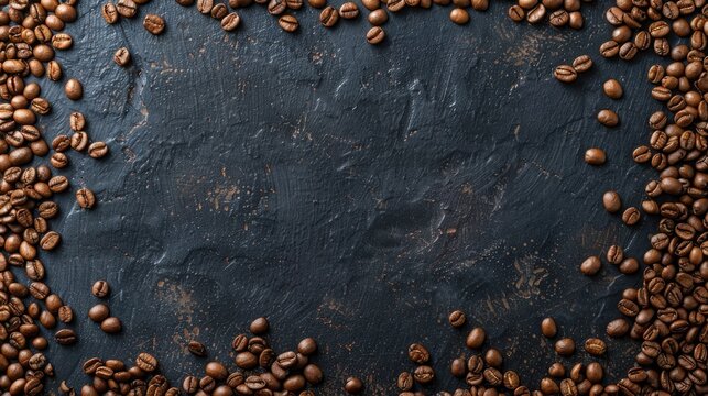 Coffee beans spread out top view space for text