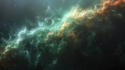 Fototapeta premium Cosmic Nebula: A Celestial Dance of Green and Gold