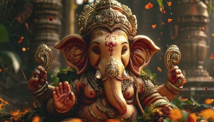 Obraz premium Celebrating the birth of Ganesh Chaturtha. an Indian deity. a holiday in India