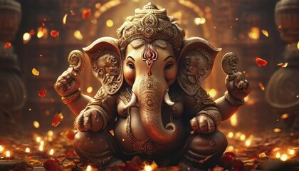 Obraz premium Celebrating the birth of Ganesh Chaturtha. an Indian deity. a holiday in India