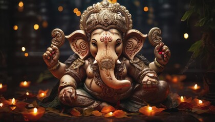 Fototapeta premium Celebrating the birth of Ganesh Chaturtha. an Indian deity. a holiday in India