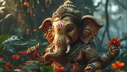 Celebrating the birth of Ganesh Chaturtha. an Indian deity. a holiday in India