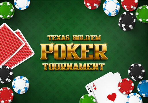 Poker tournament banner. Casino logo with cards and chips. Vector illustration.