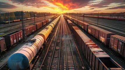 Obraz premium Freight Trains at Sunset