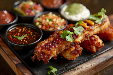 Fototapeta premium A gourmet churro dish with additional sauces and toppings