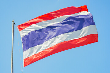 タイ王国の国旗が風になびいている風景Scenery of the national flag of the Kingdom...