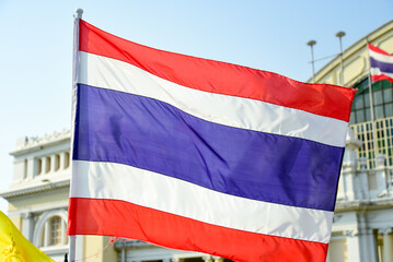 タイ王国の国旗が風になびいている風景Scenery of the national flag of the Kingdom...