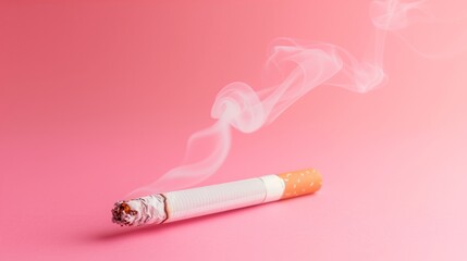 Obraz premium Minimalistic photo pastel pink smoking cigarette.