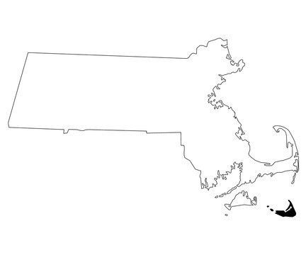 Map of Nantucket County in Massachusetts state on white background. single County map highlighted by black colour on Massachusetts map. UNITED STATES, US