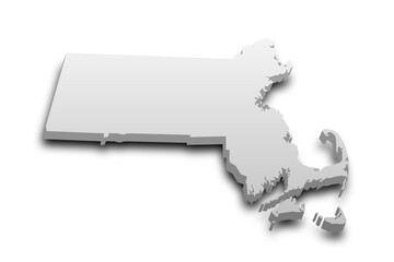 3d Map of Massachusetts state with color. United State of America, US, United State