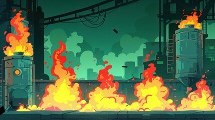 Obraz premium Industrial Fire: A City in Flames