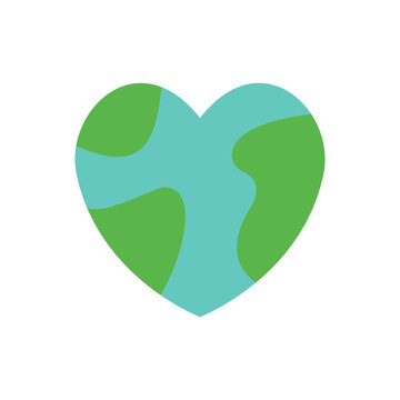 An simple Earth world globe in a heart shape, could be a concept for world Earth Day