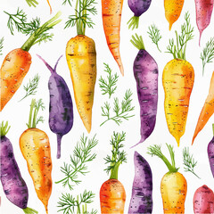 seamless pattern with carrots, retro print with vegetables, multi-colored carrots. for fabric, kitchen, tablecloth, grocery store