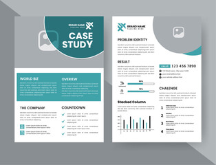 Case Study Layout Flyer. Minimalist Business Report with Simple Design. Sage and Black Color Accent.