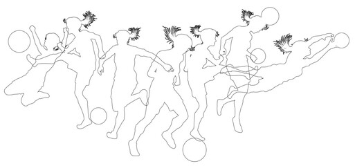 Obraz premium Silhouette soccer football player set. Active sports people healthy players fitness silhouettes concept.