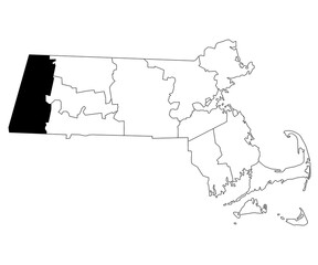 Map of Berkshire County in Massachusetts state on white background. single County map highlighted by black colour on Massachusetts map. UNITED STATES, US