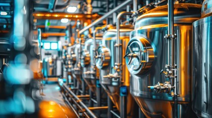 Industrial Brewing Equipment In a Modern Brewery