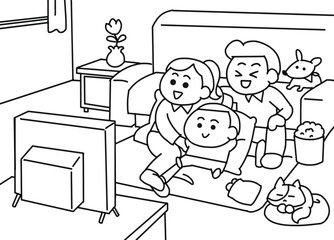 Family watching TV.