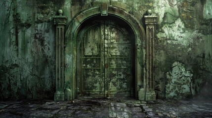 Fototapeta premium Aged and grimy green entrance