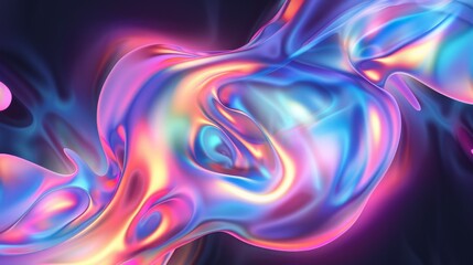 Naklejka premium Abstract Holographic iridescent rainbom Y2K fluid background. Lliquid gradient waves surface futuristic texture.Mental health holo modern aesthetic. Trendy Brutalism