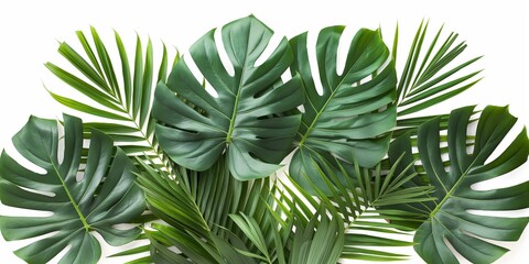 Decorative tropical plant leaves in lush green, creating a fresh, exotic background for nature-inspired design.