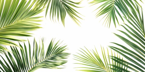 Fototapeta premium Abstract closeup of lush green palm leaves, creating an exotic tropical background, ideal for decoration.