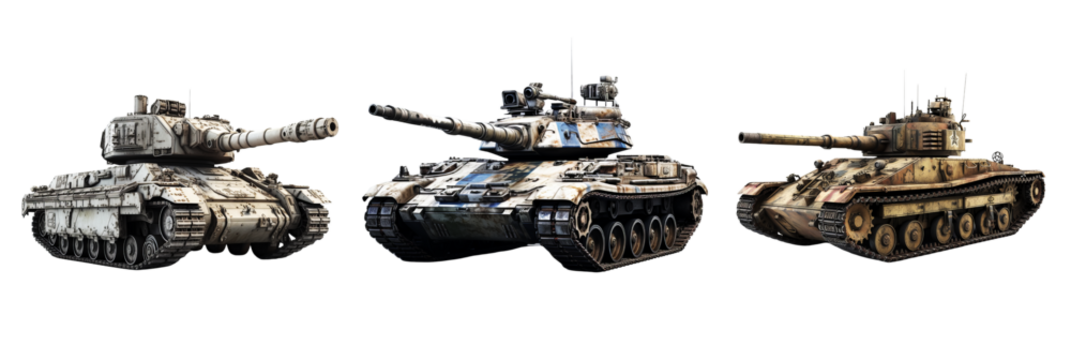 Set of military army tanks war conflict concept isolated on transparent background 