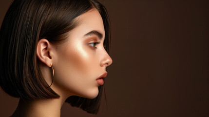 Fototapeta premium A woman with long brown hair and a dark complexion